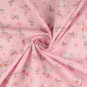 Baumwoll Druck kleine Mäuseballarina auf Rosa
